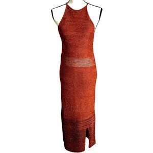 Coastal Chic Copper Knit Dress Midi Maxi Small Boho Resort Semi Sheer Mesh NWT